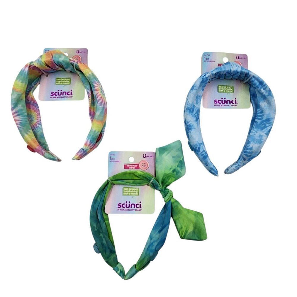 Scunci‎ U Got This Headband with Buttons for Mask 3 Pcs Multicolor Tie Dye Set